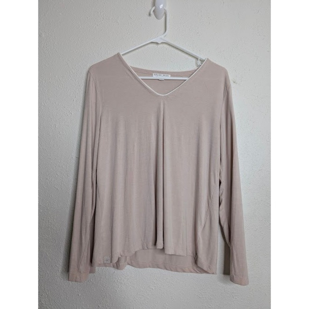 Barefoot Dreams Women Long Sleeve Top Large Tan Crew Neck Lightweight PJ Top